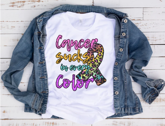 TSHIRT-CANCER SUCKS IN EVERY COLOR (WHITE), 5.6 oz.